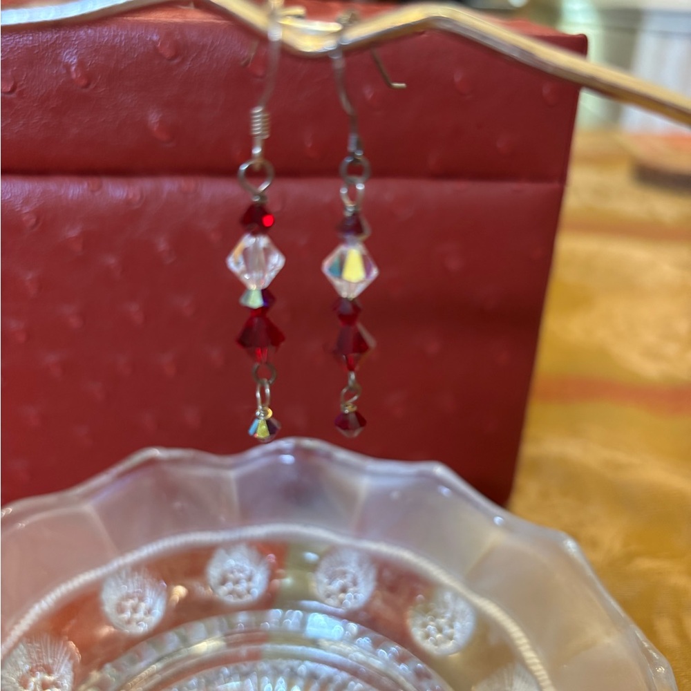 Sparkling Elegant Red Crystal Drop Pierced Earrings